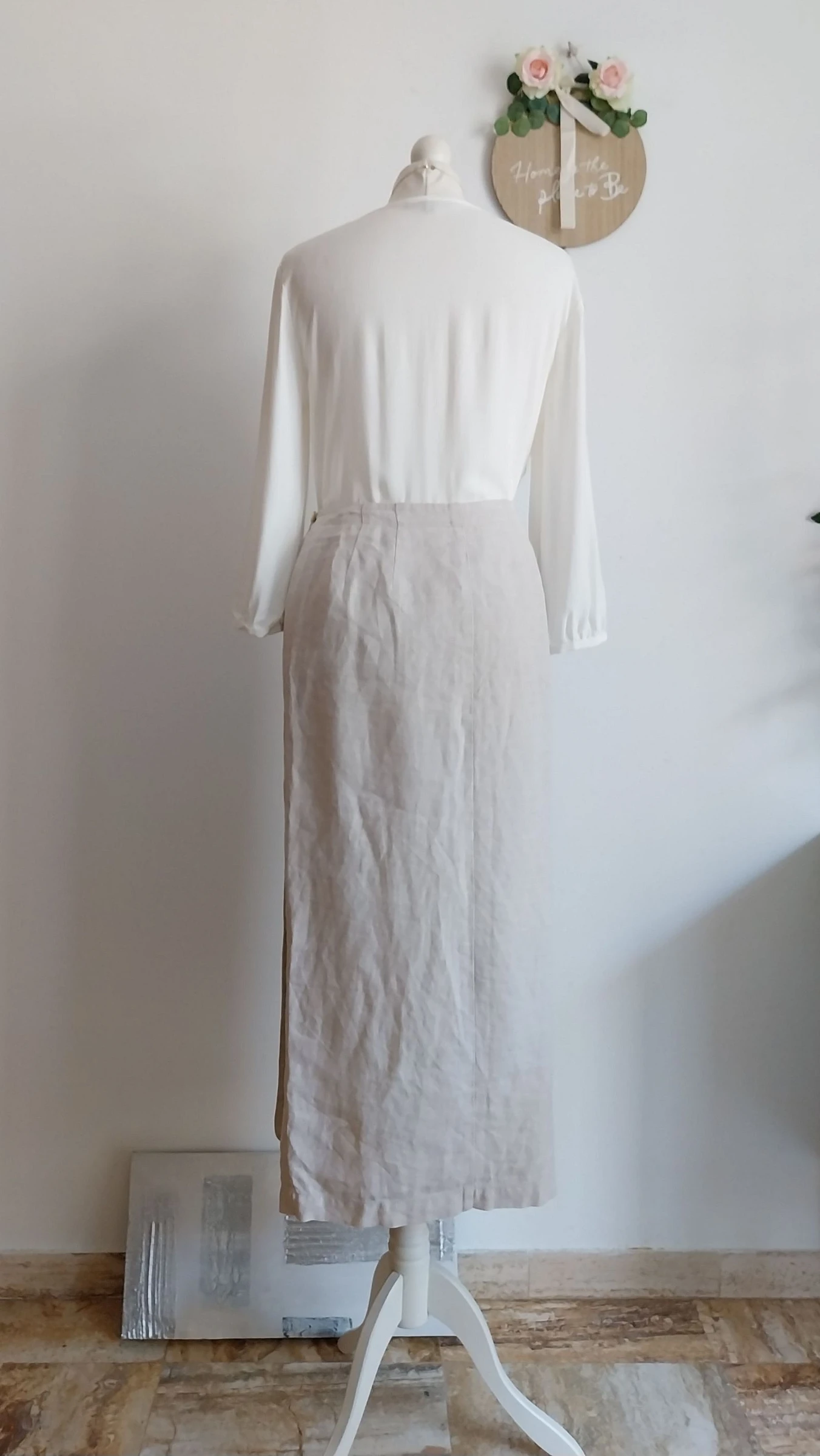 Falda larga estilo envolvente vintage de los años 80 en lino irlandés Talla 38 – photo 10